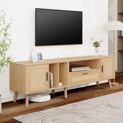 XIYUYEU Modern Farmhouse TV Stand with Storage Cabinets,Rattan ...
