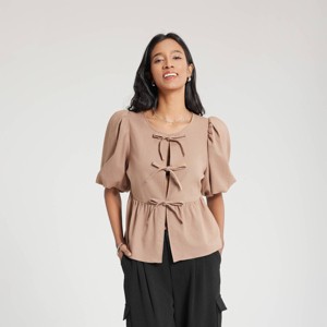 Women's Bubble Sleeve Tie-Front Blouse - A New Day™ - 1 of 4