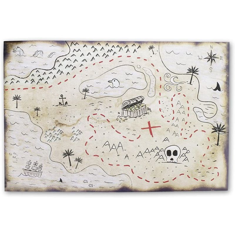 Blue Panda 12 Pieces Pirate Treasure Map for Kids Party Supplies Decorations, Double Sided Vintage 12"x18", 3 of 7
