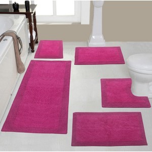 Luxury Reversible Bathroom Rugs Set, Washable Rug, Extra Soft and Absorbent bath Rug, Non-Slip Bath Mat Set, 5 Pcs Set with Runner, Hot Pink - 1 of 4