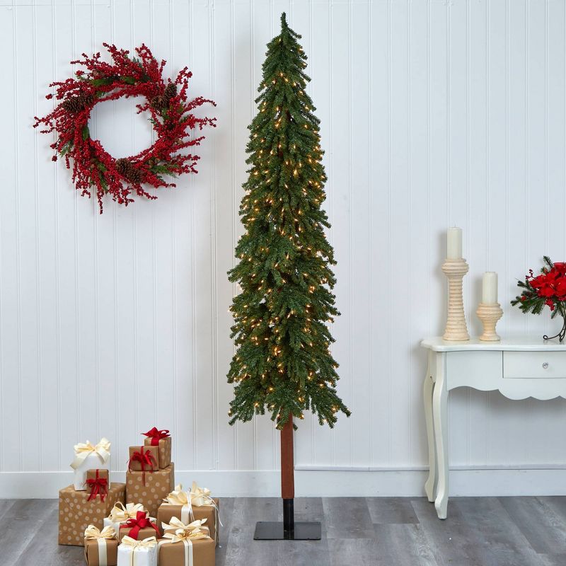 8ft Nearly Natural Pre-Lit Slim Grand Alpine Artificial Christmas Tree Clear Lights, 6 of 9