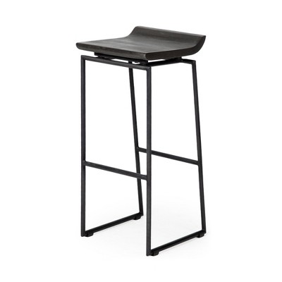 HomeRoots 30" Black Solid Wood and Metal Backless Bar Height Bar Chair