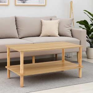 MDF & Solid Wood 2-Tier Rectangular Coffee Table - 1 of 4