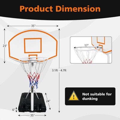 Vynxaria Portable Poolside Basketball Hoop - Height Adjustable 3.1ft to 4.7ft