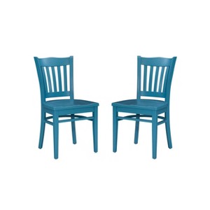 Linon Set of 2 Quinn Slat Back Farmhouse Side Chairs Teal: Beechwood Frame, No Assembly Required - 1 of 4