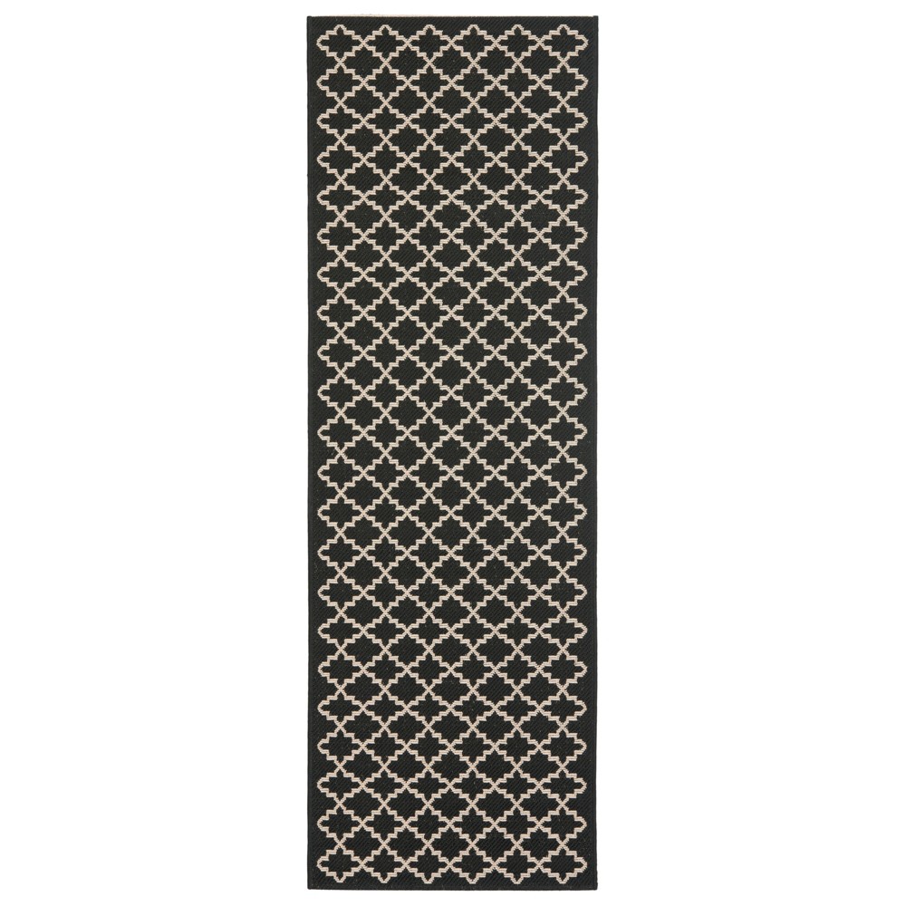 2'4in x 12' Durres Runner Outdoor Rug Black/Beige - Safavieh