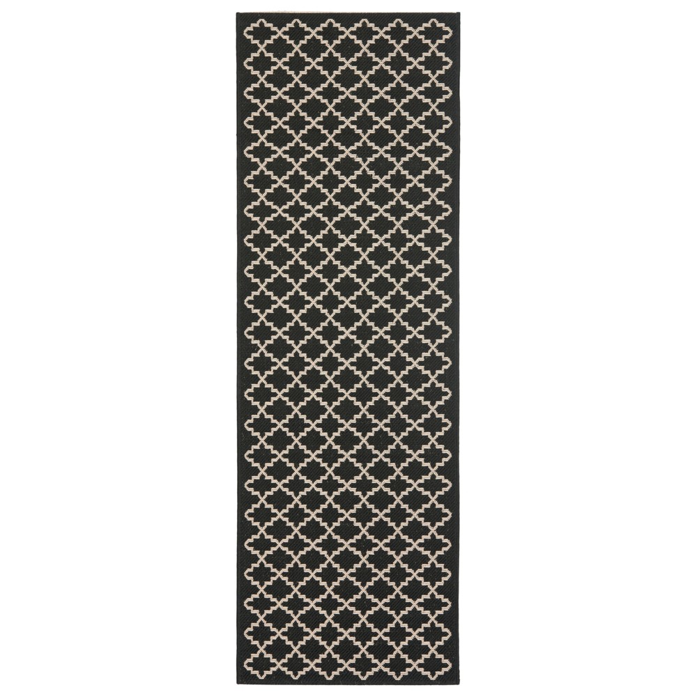 2'4in x 12' Durres Runner Outdoor Rug Black/Beige - Safavieh