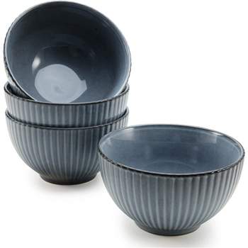 American Atelier Fluted Cereal Bowls, Stoneware Soup Bowls Set for Kitchen 22-Ounce Pasta, Ramen, Salad Bowl Set, Reusable, Set of 4,Blue