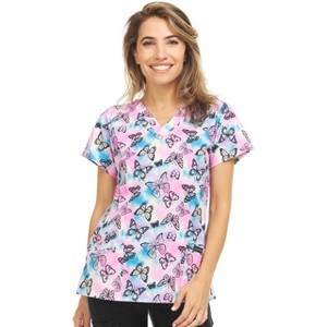 MediChic Women Scrubs V-Neck Printed Scrub Top with Three Pockets - 1 of 3