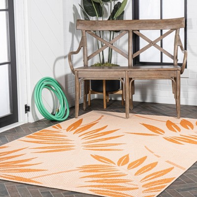 Tropical Palm Leaf Cream/Orange 4' x 6' Indoor/Outdoor Easy-Care Rug