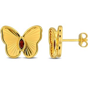 EVERLY JEWELRY | Yellow Plated Sterling Silver 1/5 CT TGW Garnet Fashion Post Earrings - 1 of 4