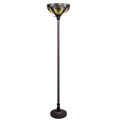70" Bronze Stained Glass Victorian Torchiere Floor Lamp