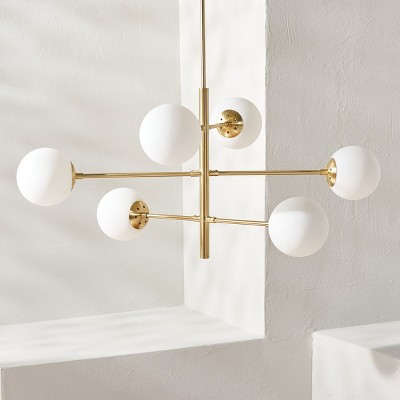 Gold and White Glass Retro Space Age Chandelier