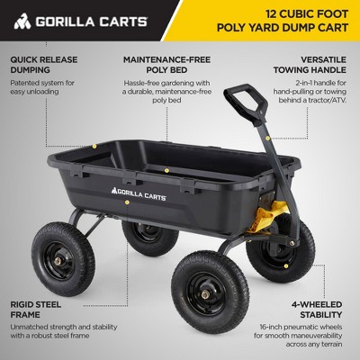 Heavy Duty Black Poly Yard Dump Cart with Pneumatic Tires