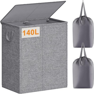 140L Laundry Hamper 2 Section, Double Laundry Basket with Lid, Large Dirty Clothes Hamper with Removable Liner Bags
