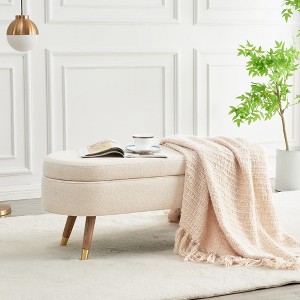 Aoibox Upholstered Boucle Fabric Ottoman Bench with Golden Metal Legs, Footrest for Bedroom, Living Room, Entryway, Bed Side in Beige - 1 of 4