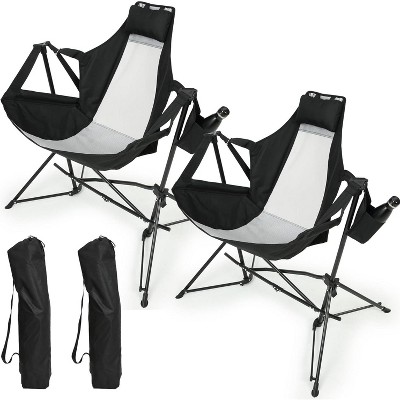 Sevobal Outdoor Portable Chairs 2PCS Hammock Camping Chair Folding Rocking Recliner with Pillow Cup Holder for Lawn Backyard, Black,11"*8.3"*37.8"