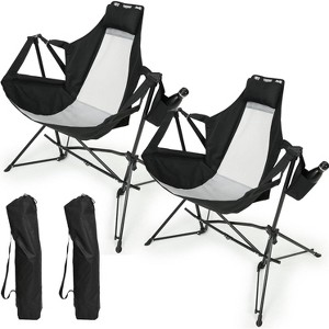Sevobal Outdoor Portable Chairs 2PCS Hammock Camping Chair Folding Rocking Recliner with Pillow Cup Holder for Lawn Backyard, Black,11"*8.3"*37.8" - 1 of 4