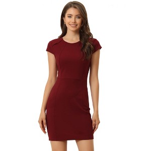 INSPIRE CHIC Women's Round Neck Cap Sleeve Slim Fit Work Mini Bodycon Dresses - 1 of 4