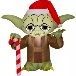 Gemmy Christmas Airblown Inflatable Stylized Yoda w/Santa Hat Star Wars, 3 ft Tall, Multicolored