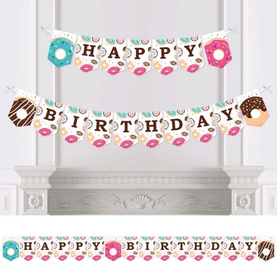 Big Dot of Happiness Donut Worry, Let's Party - Birthday Party Bunting Banner - Birthday Party Decorations - Happy Birthday