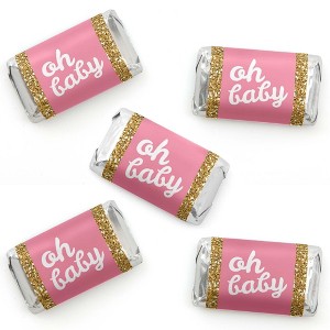 Big Dot of Happiness Hello Little One - Pink and Gold - Mini Candy Bar Wrapper Stickers - Girl Baby Shower Small Favors - 40 Count - 1 of 4