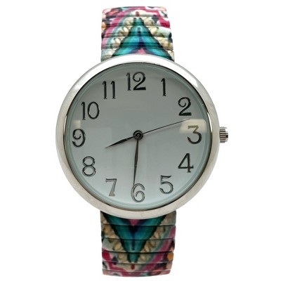 Olivia Pratt Big Dial Easy Reader Watch Printed Elastic Stretch Band Wristwatch Women Watch