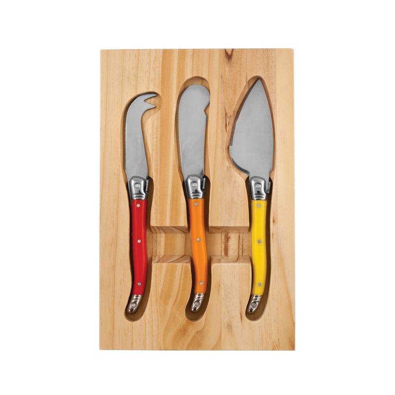 True Sunnyside Cheese Knives, Set of 3 Stainless Steel and Enamel Tools, Includes Wood Storage and Cheese Tray, Entertaining Gift Set, 5 of 7