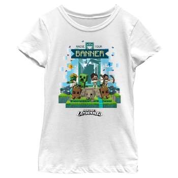 Minecraft Legends Logo & Characters Crew Neck Short Sleeve Boy's White  T-shirt-XS