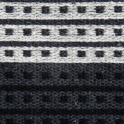Black and Ivory Square Cotton Pouf Ottoman