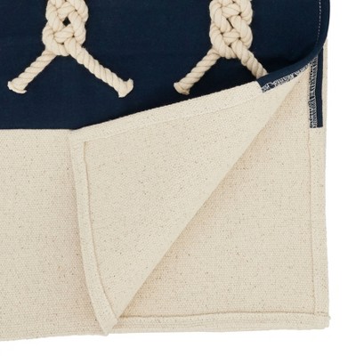 Nautical Blue and Beige Cotton Table Runner with Rope Knots