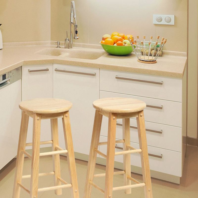 PJ Wood Round-Seat 24 Inch Tall Kitchen Counter Stools for Homes, Dining Spaces, and Bars with Backless Seats, 4 Square Legs, Natural, Set of 2, 5 of 7