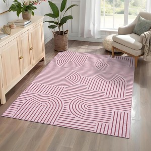 Washable Rug Area Rugs for Living Room, Abstract Rug for Bedroom, Soft Rainbow Non Slip Throw Rugs with Rubber Back - 1 of 4