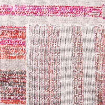 Square Red and Ivory Boho-Chic Synthetic Indoor/Outdoor Rug - 6' 7"