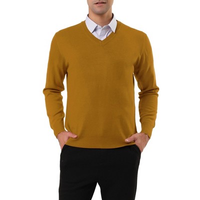 Lars Amadeus Men's Solid Color Knitted Long Sleeves V Neck Pullover Sweater