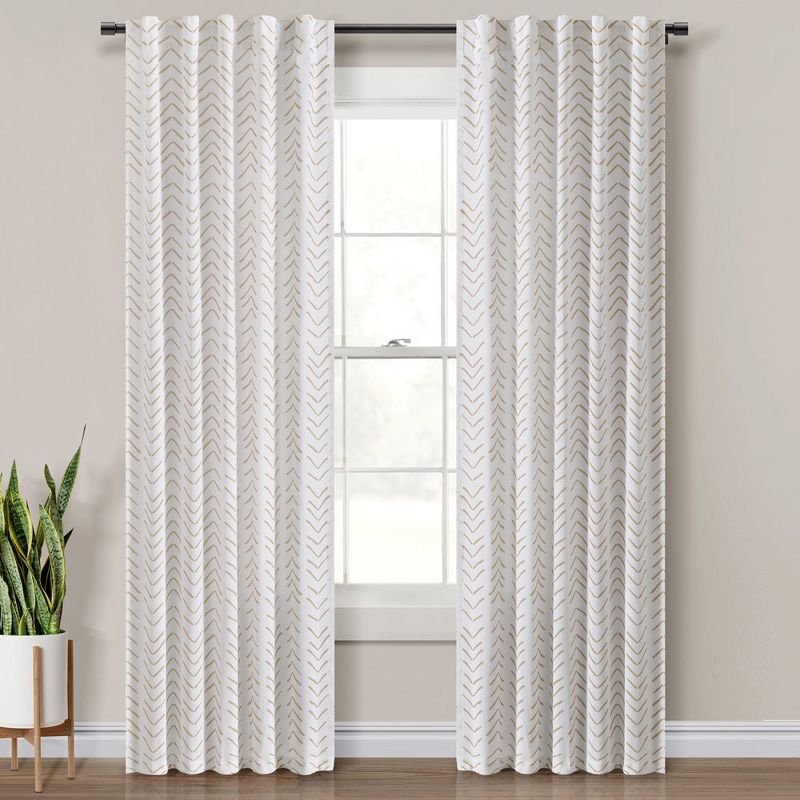 Hygge Modern Arrow Linen Look Window Curtain Panels Wheat/White 40X84 Set, 1 of 6