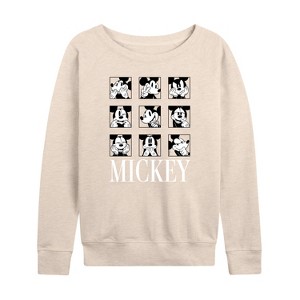 Women's - Disney - Mickey Expression Boxes Lightweight French Terry Wide Neck Long Sleeve Shirt - 1 of 4