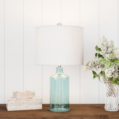 Glass Table Lamp - Accent LED Light with Clear Base and White Shade - Bedroom Lighting for Coastal, Nautical, and Cottage Style by Lavish Home (Blue)