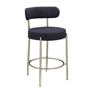 DSVIMOY Counter and Bar Stool Set of 2 Modern Faux Shearling Upholstered with Brushed Brass Legs for Dining, Black and Gold, 35.4"*20"*11.4" - 1 of 4