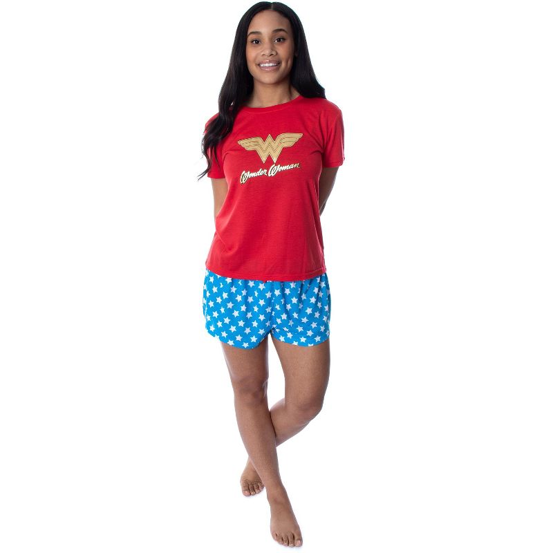 DC Comics Women's Wonder Woman Gold Foil Logo Shirt and Shorts Pajama Set WW Logo, 2 of 6