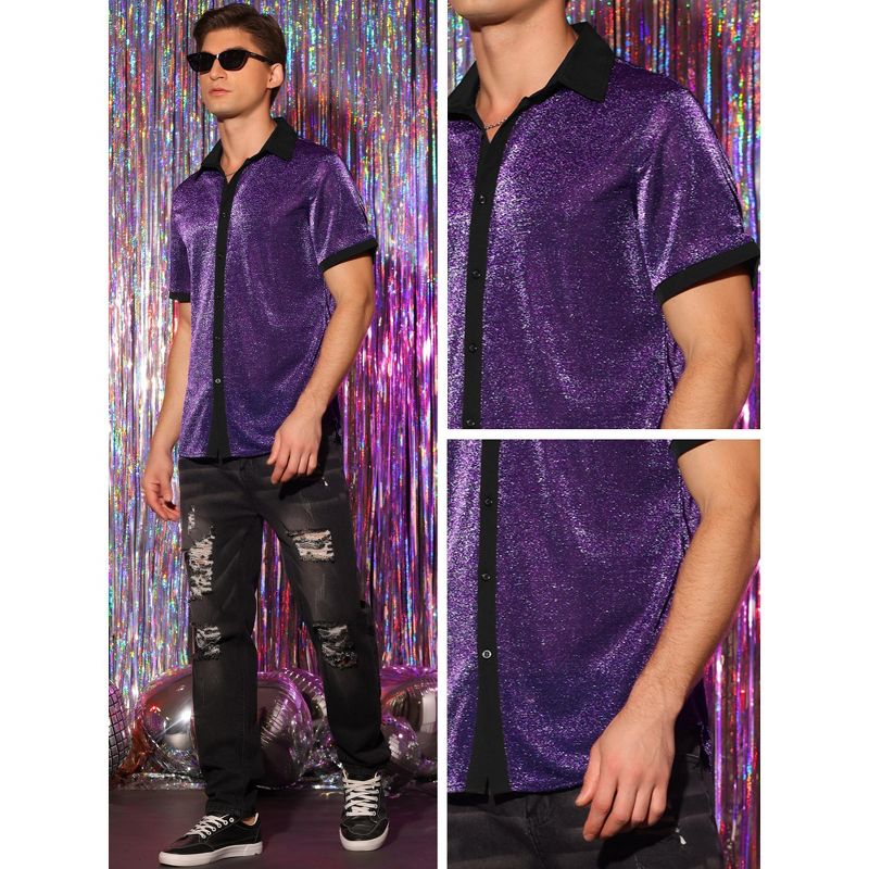 Lars Amadeus Men's See Through Short Sleeves Party Disco Shiny Glitter Shirts, 4 of 5