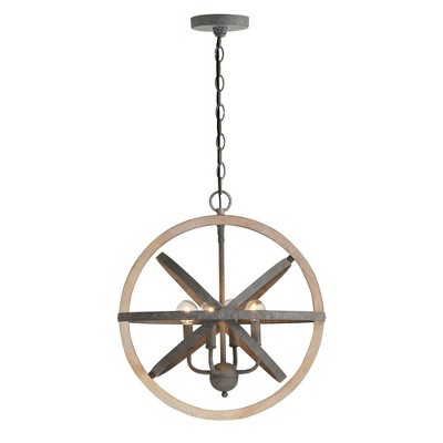 Industrial Iron and Wood 4-Light Orb Pendant