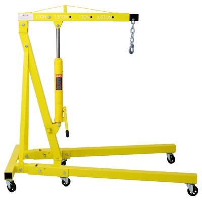 VisioGear 2 Ton Folding Engine Hoist, Cherry Picker Shop Crane Hoist Lift with 6 Caster Wheels, Yellow, 61"*37.5"*89.5"