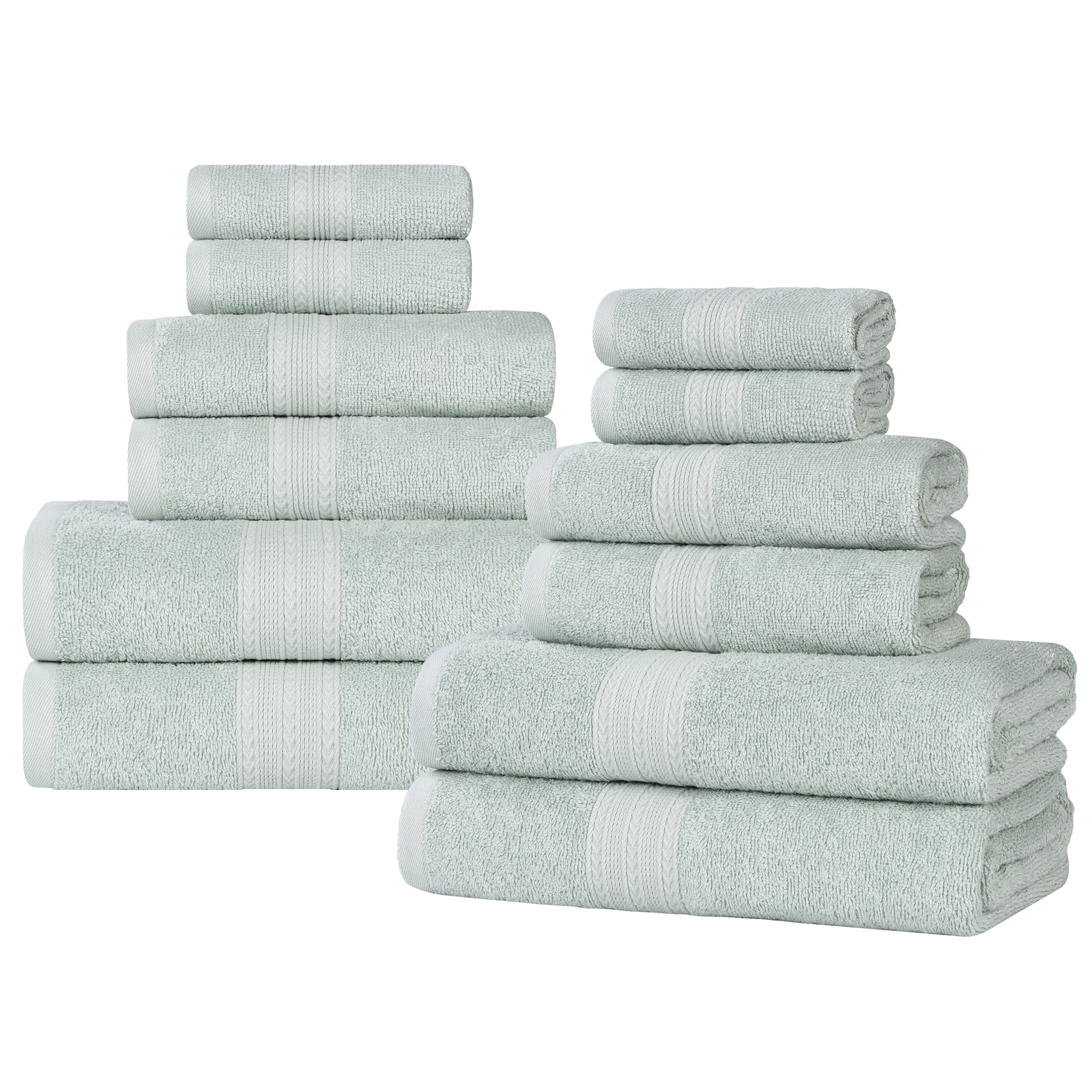 Eco-Friendly Sustainable Cotton Solid Lightweight 12-Piece Bathroom Towel Set, Aqua Marine - Blue Nile Mills