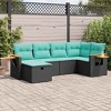vidaXL 6 Piece Patio Sofa Set - Black Poly Rattan, Weather-Resistant Outdoor Furniture with Storage and Blue Cushions for Garden, Terrace & Deck. - 2 of 4