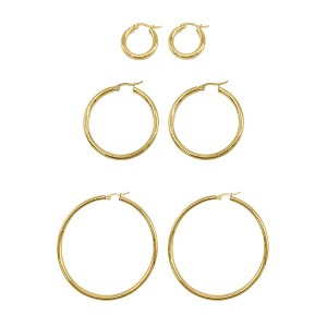 Adornia Tarnish Resistant 14k Gold Plated Hoop Earrings Set - 1 of 4