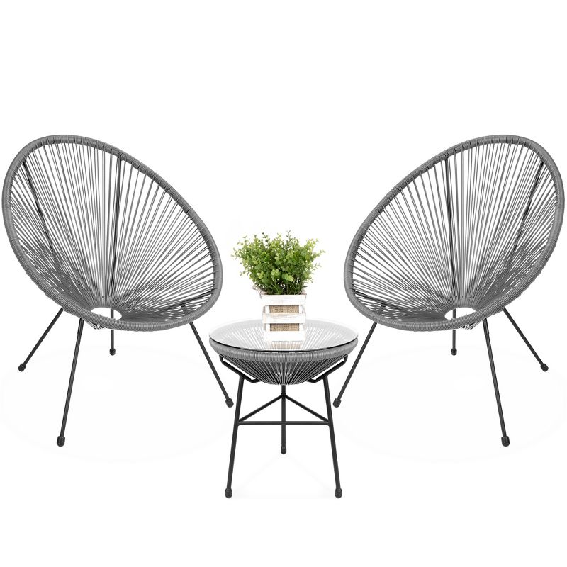 Best Choice Products 3-Piece All-Weather Patio Acapulco-Style Bistro Furniture Set w/ Rope, Glass Top Table, 1 of 11