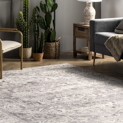 Brielle Gray 4' x 6' Washable Medallion Area Rug