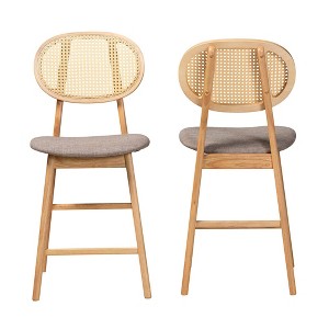 Baxton Studio 2pc Darrion Fabric and Wood Counter Height Barstools Gray/Natural Oak/Light Brown: Upholstered Island Seating - 1 of 4