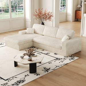 114.5" Modular Corduroy Modular L-Shape Sectional Sofa with Reversible Chaise, Neck Pillows, Double Cushion Seat, No Assembly Required - 1 of 4